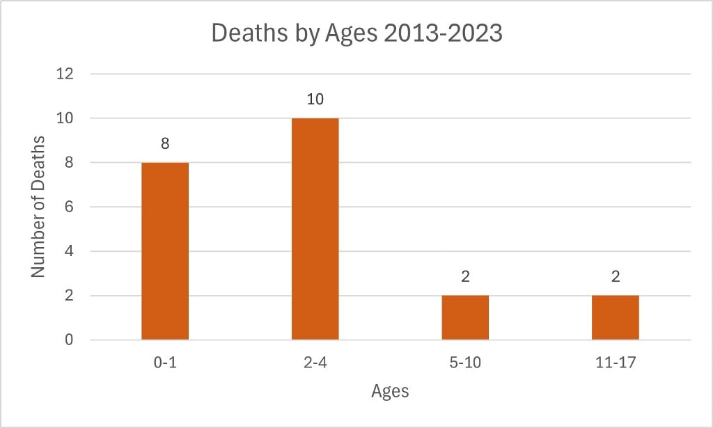 Number of Children drowning Deaths by Ages