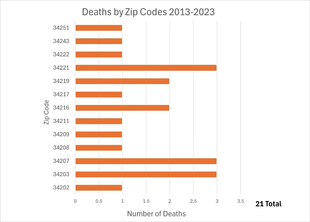 Number of children drowning Deaths by Zip Code