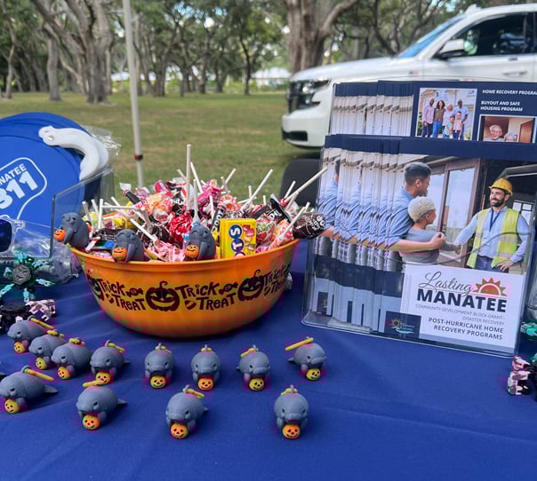 A display table with an orange