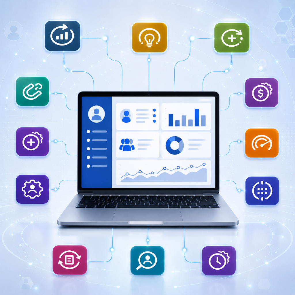 NeoGov icons surrounding a laptop