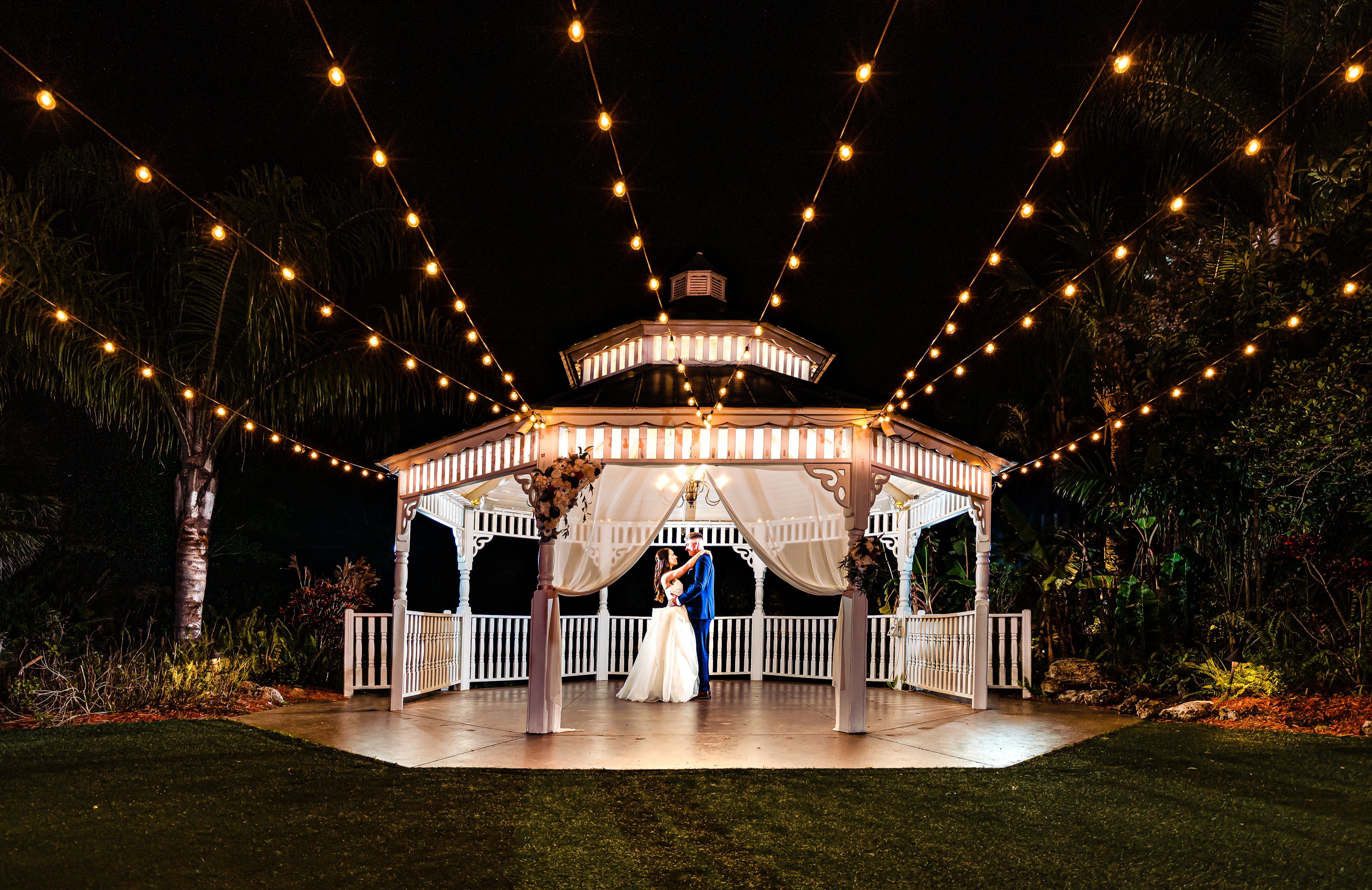 Gazebo lit up at night