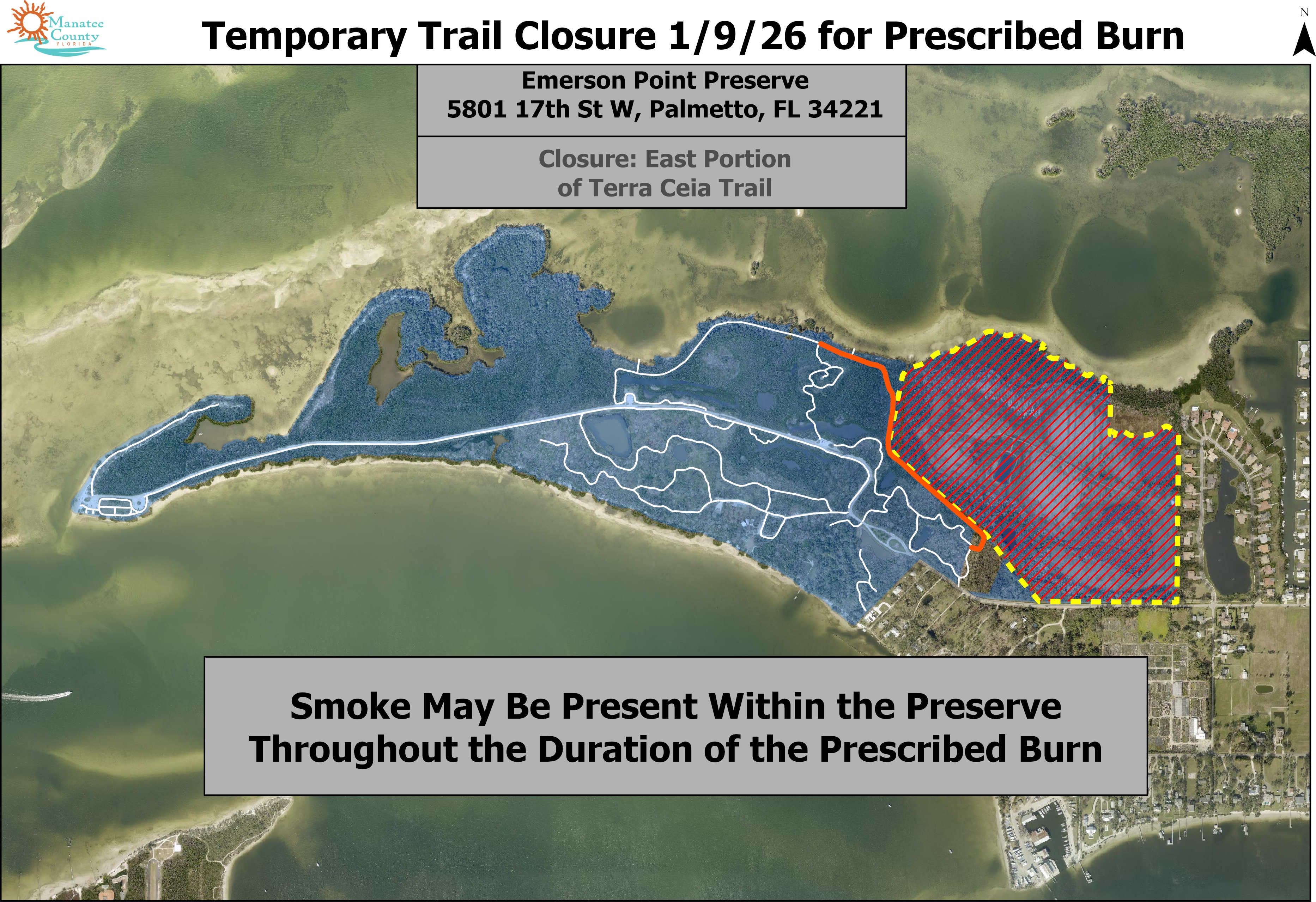 Emerson Point Preserve trail closures Jan 9, 2026
