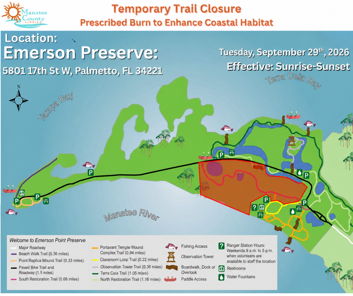 Emerson Temporary Closure South Restoration trail closed Sept 29, 2026