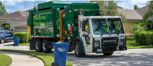 Recycling collection truck in neighborhood in Manatee County
