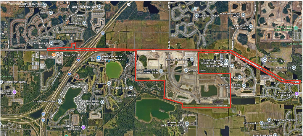 3-23-2026 PBWN MAP Affected area of Precautionary Boil Water Notice 3-24-2026 for Moccasin Wallow Rd to Grove Lagoon Rd., and Sawgrass Rd to 71st Ave E